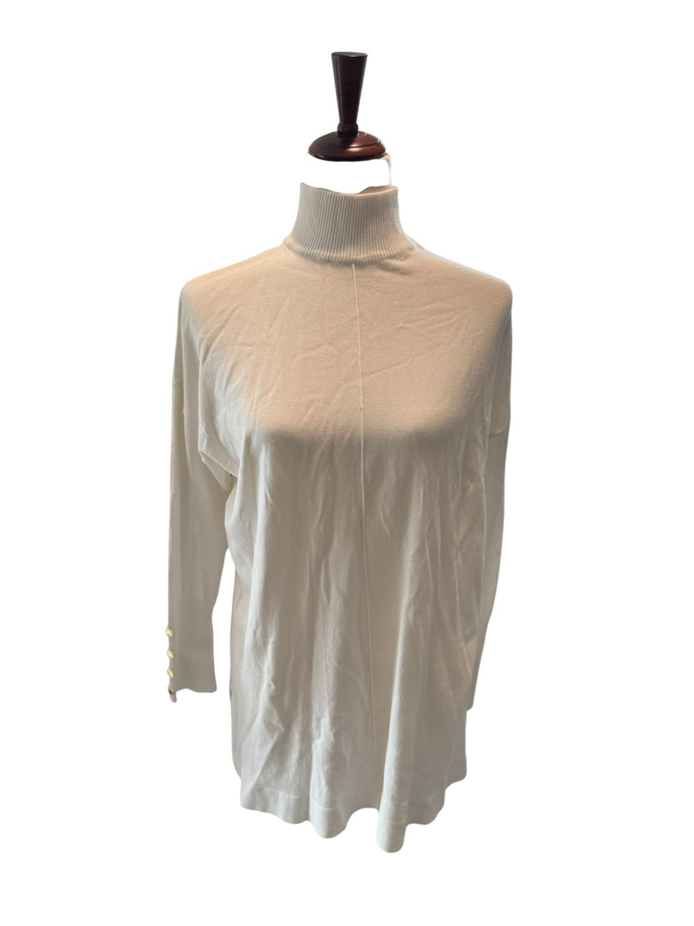 Women's Cream Turtleneck Long-Sleeve Top S Gold Buttins